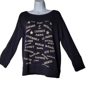 J.Crew Navy Paris Cities Graphic Sweater Women’s Small 100% Cotton Boatneck